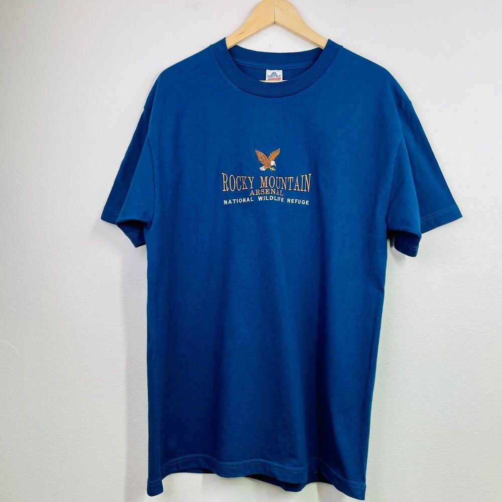 Rocky Mountain Arsenal National Wildlife Bald Eagle TShirt Mens Large Blue VTG L